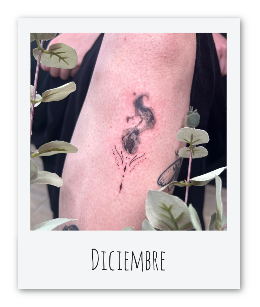 Caratula polaroid tatuaje de llama con ornamentos